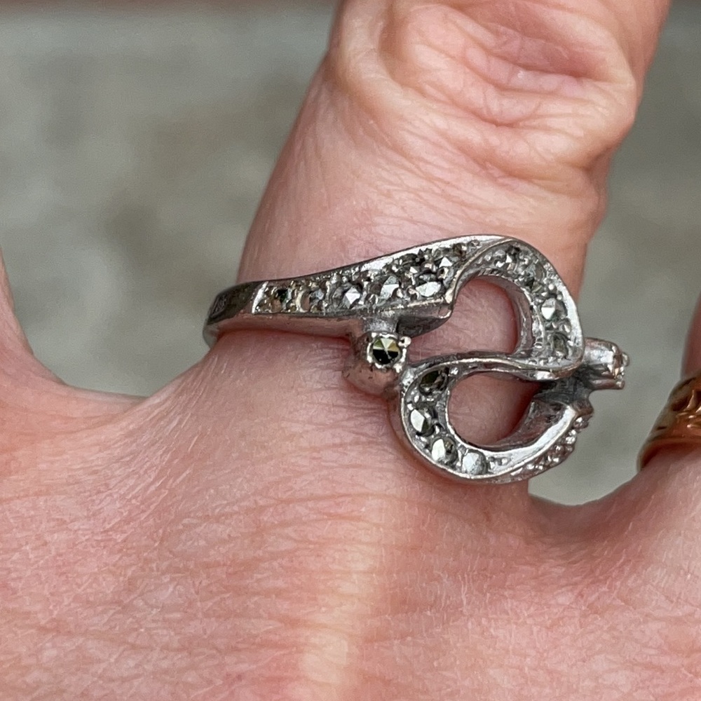 Antique sterling silver ring with Marcasite and genuine crystals